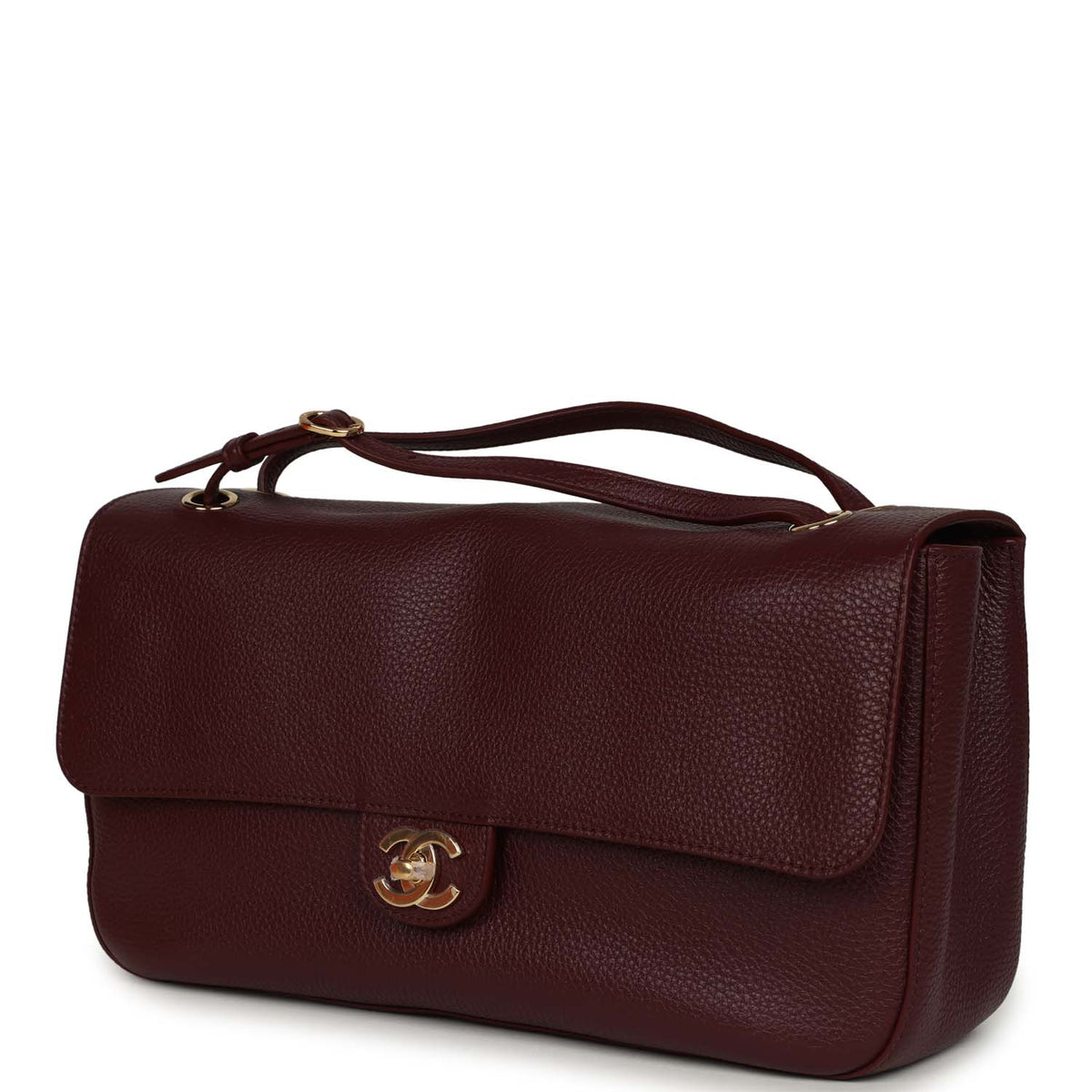 Chanel Maxi "Souplissimo" Small Flap Bag Burgundy Grained Calfskin Gold Hardware