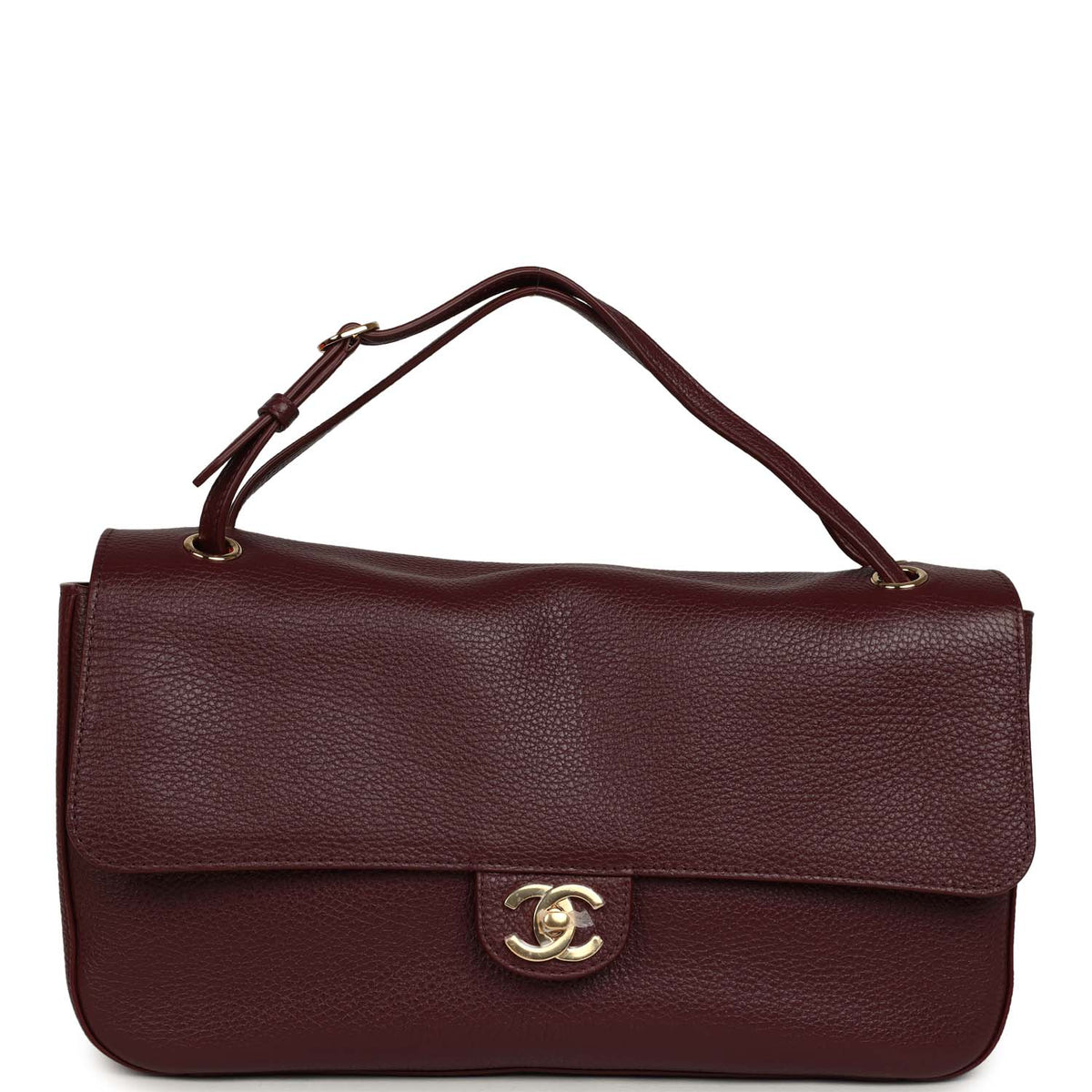 Chanel Maxi "Souplissimo" Small Flap Bag Burgundy Grained Calfskin Gold Hardware