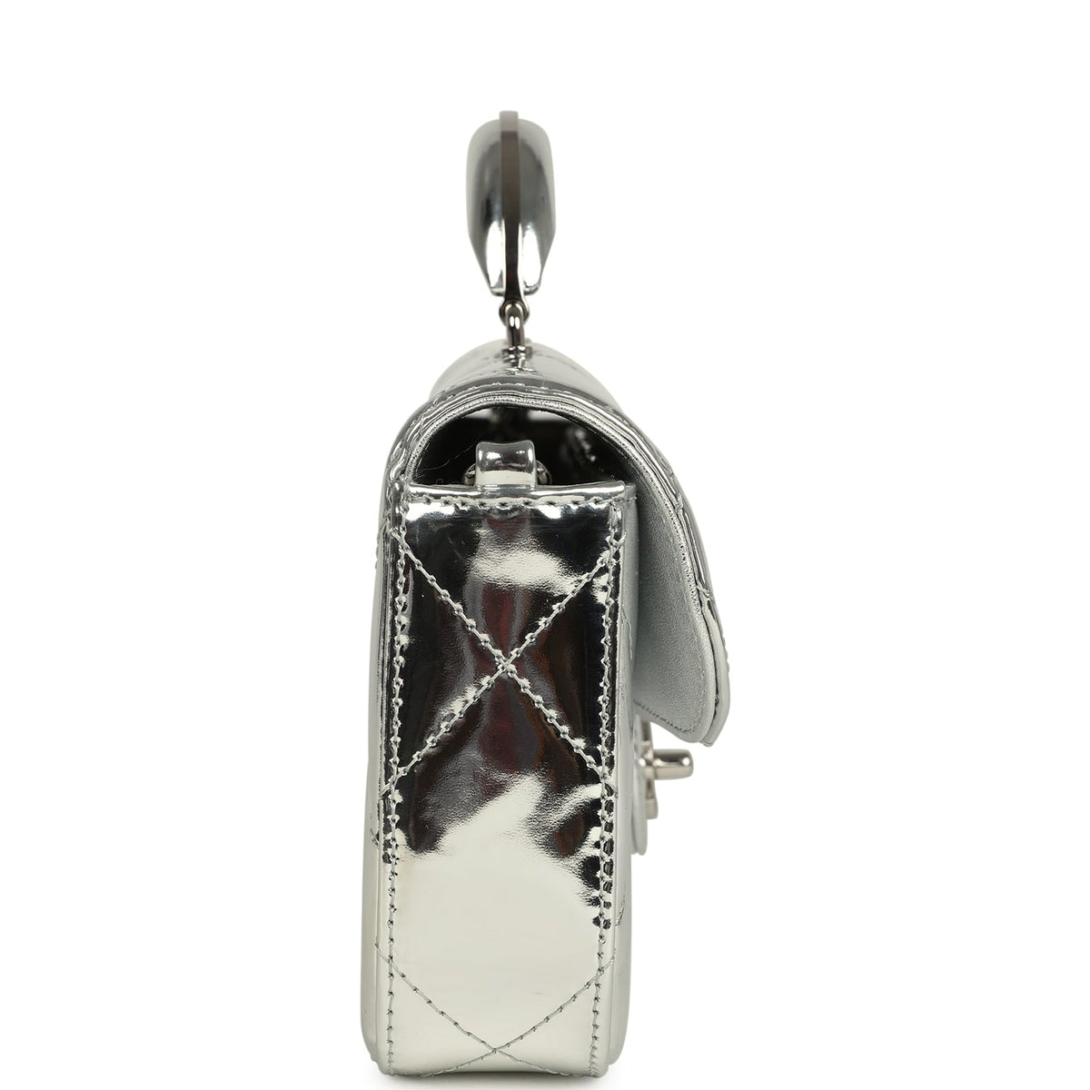 Chanel Large Top Handle Long Flap Bag with Chain Silver Mirror Calfskin Silver Hardware