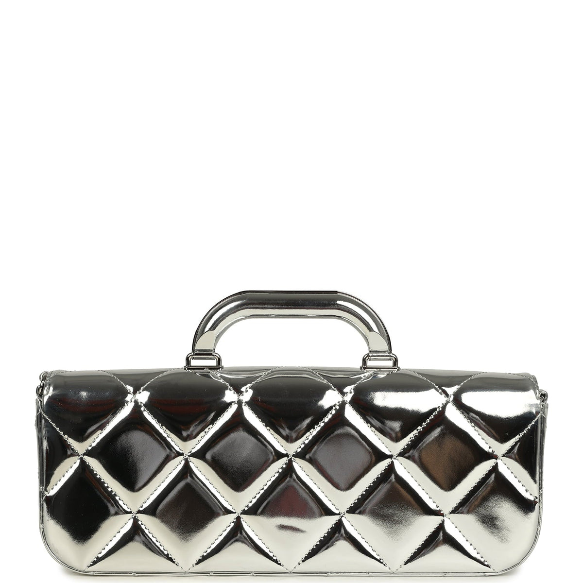 Chanel Large Top Handle Long Flap Bag with Chain Silver Mirror Calfskin Silver Hardware
