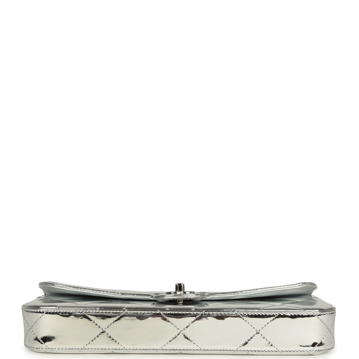 Chanel Large Top Handle Long Flap Bag with Chain Silver Mirror Calfskin Silver Hardware