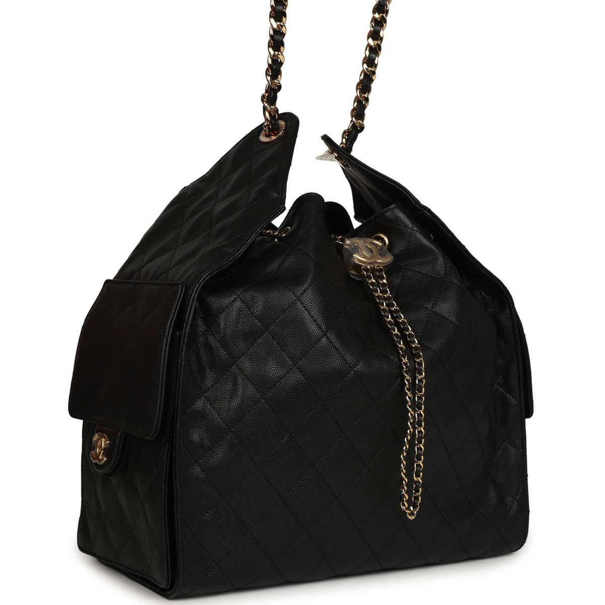 Chanel Medium 25 Hobo Bag Black Caviar Antique Gold Hardware