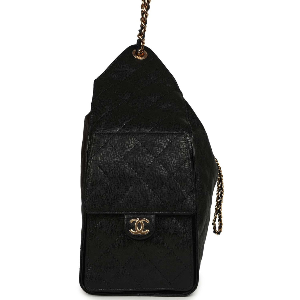 Chanel Medium 25 Hobo Bag Black Caviar Antique Gold Hardware