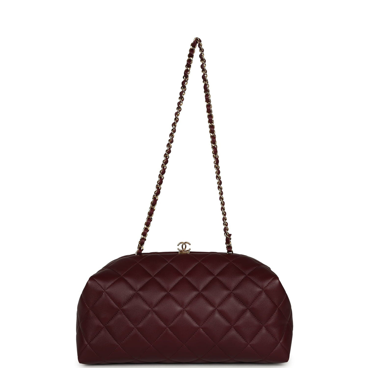 Chanel Large Quilted Clutch with Chain Dark Burgundy Lambskin Gold Hardware