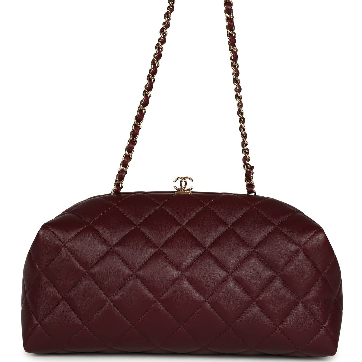 Chanel Large Quilted Clutch with Chain Dark Burgundy Lambskin Gold Hardware