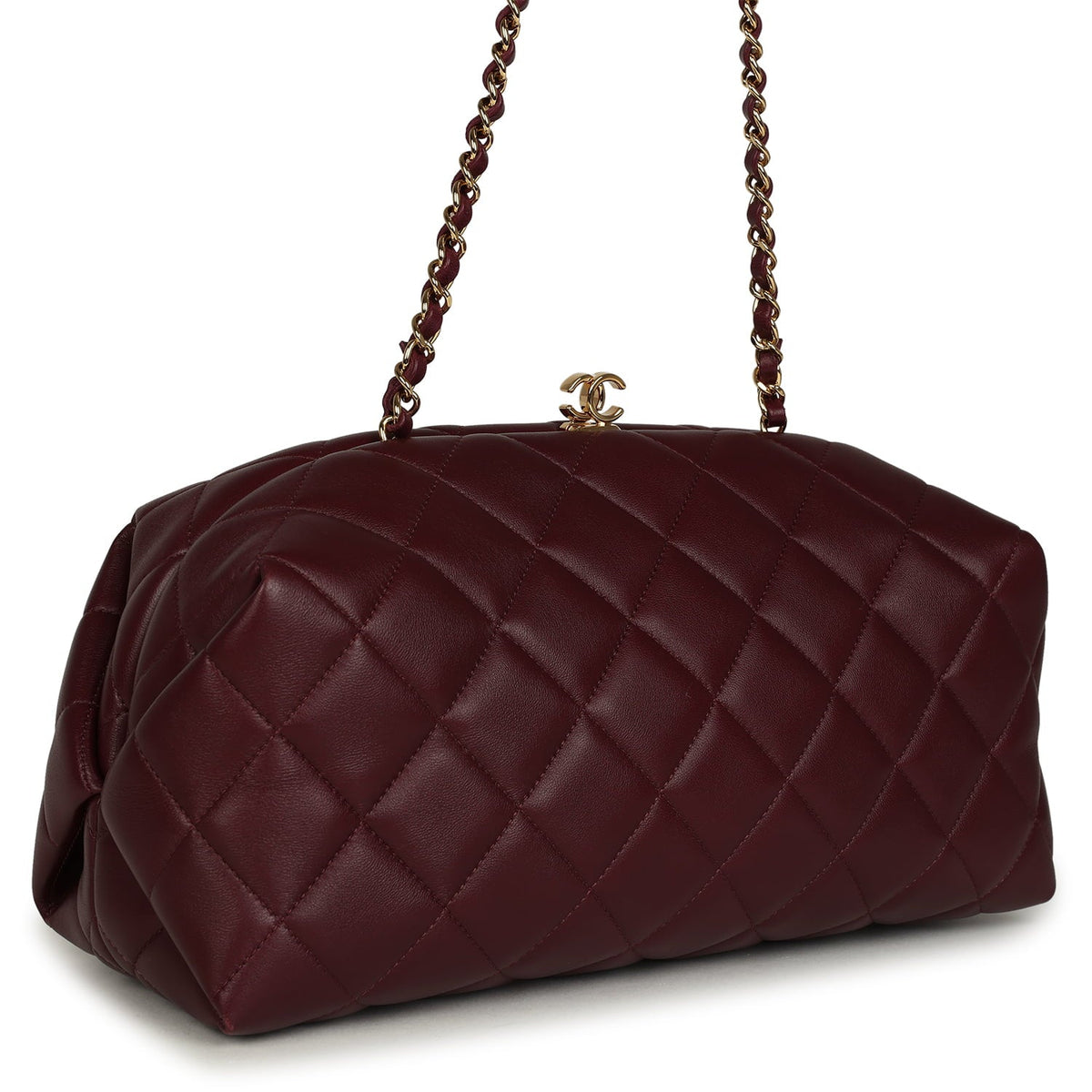 Chanel Large Quilted Clutch with Chain Dark Burgundy Lambskin Gold Hardware