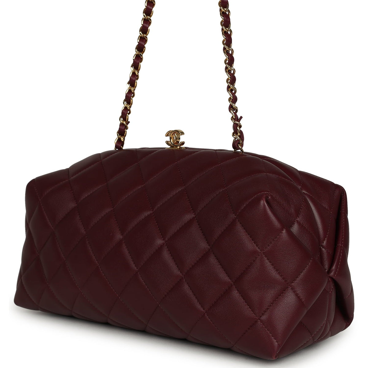 Chanel Large Quilted Clutch with Chain Dark Burgundy Lambskin Gold Hardware