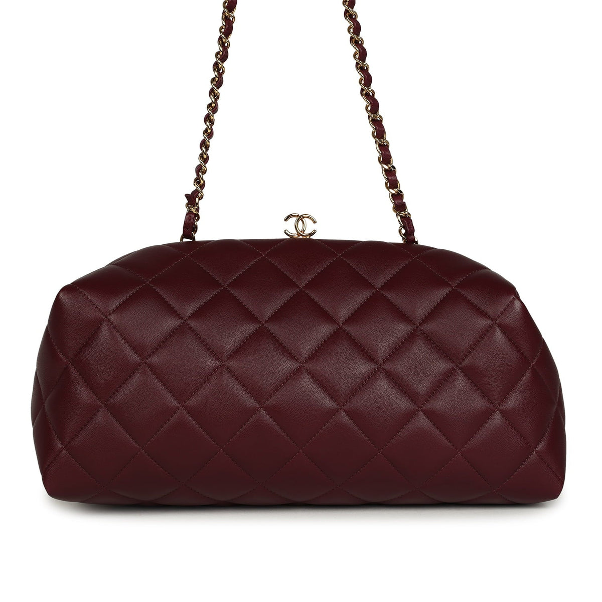 Chanel Large Quilted Clutch with Chain Dark Burgundy Lambskin Gold Hardware
