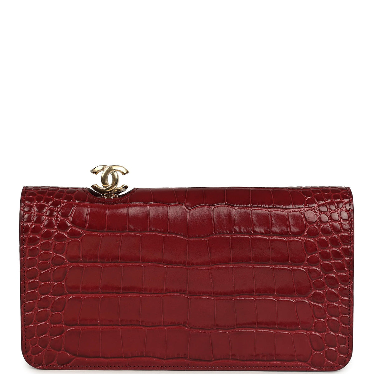 Chanel CC Clutch Burgundy Croc Embossed Calfskin Gold Hardware