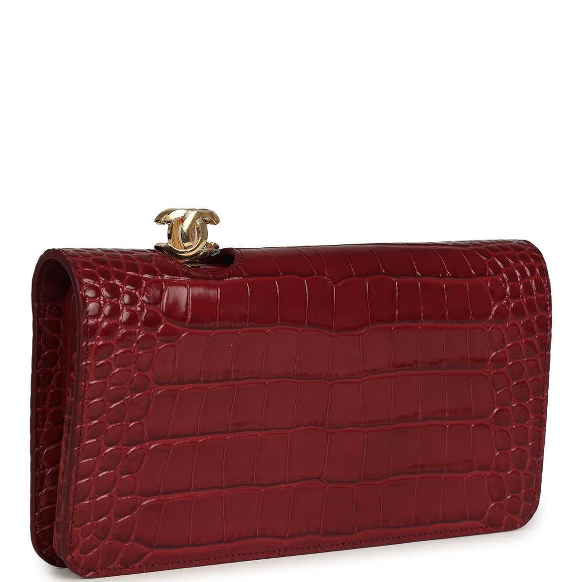 Chanel CC Clutch Burgundy Croc Embossed Calfskin Gold Hardware