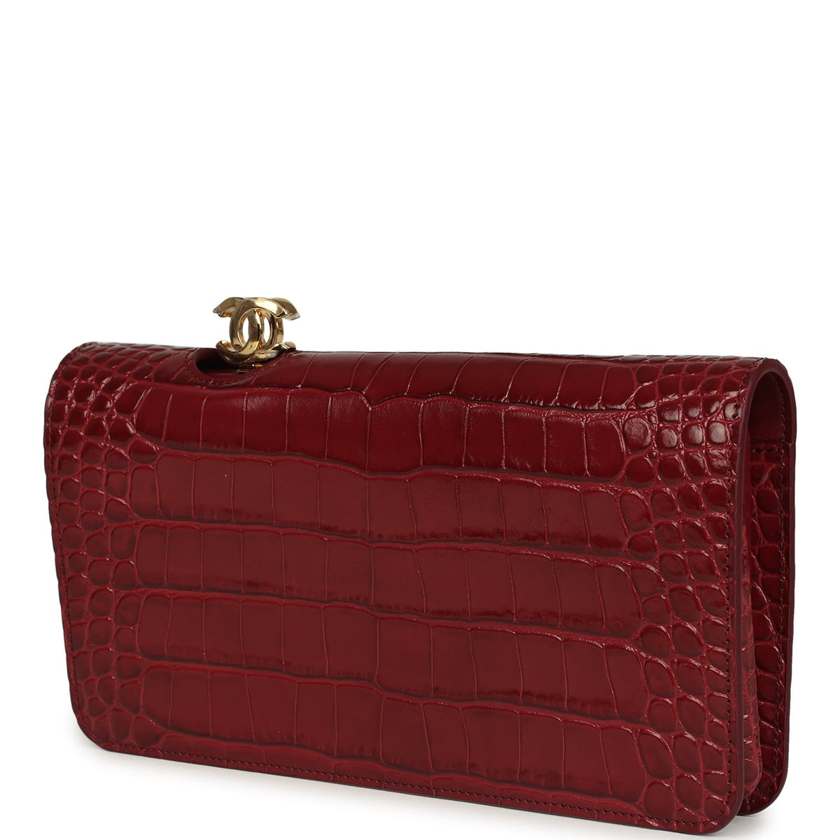 Chanel CC Clutch Burgundy Croc Embossed Calfskin Gold Hardware