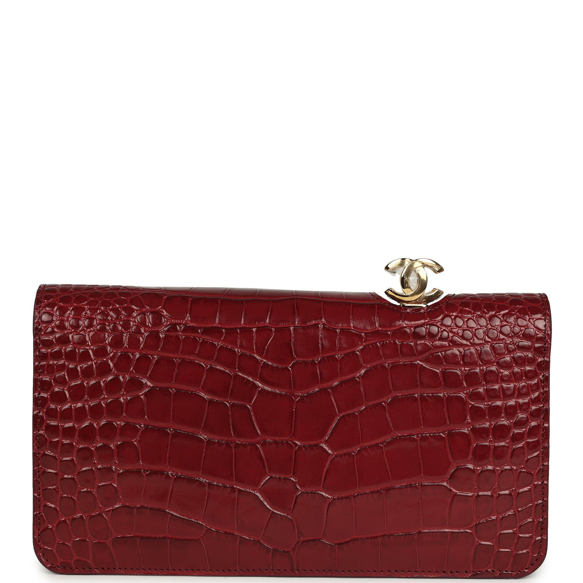 Chanel CC Clutch Burgundy Croc Embossed Calfskin Gold Hardware
