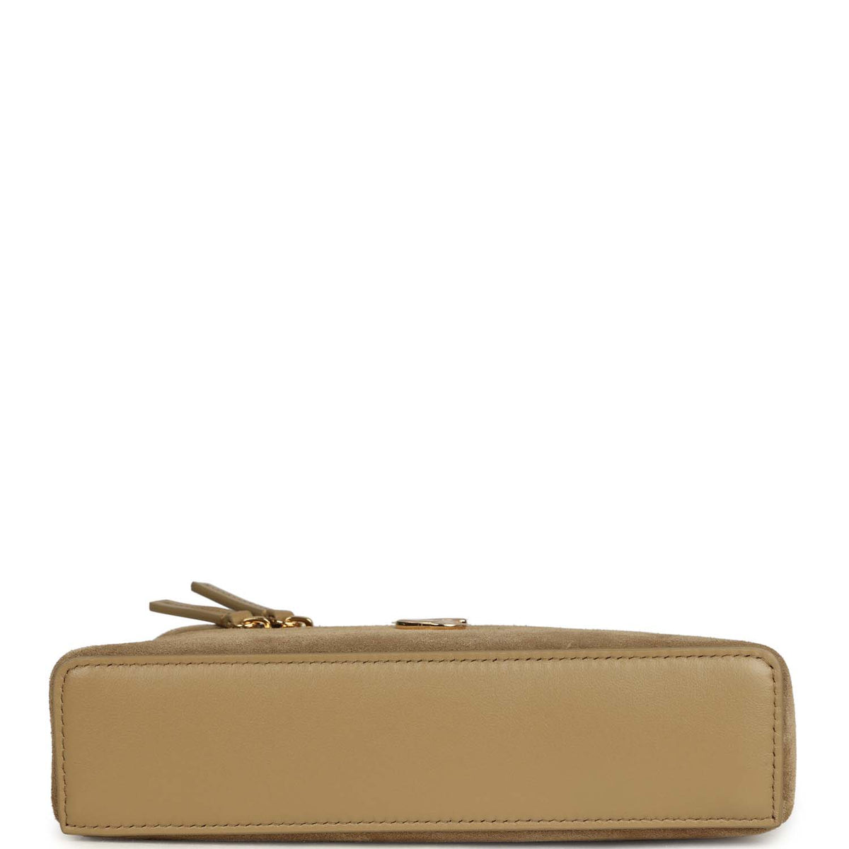 Chanel Top Handle Long Vanity Case with Chain Dark Beige Suede Gold Hardware
