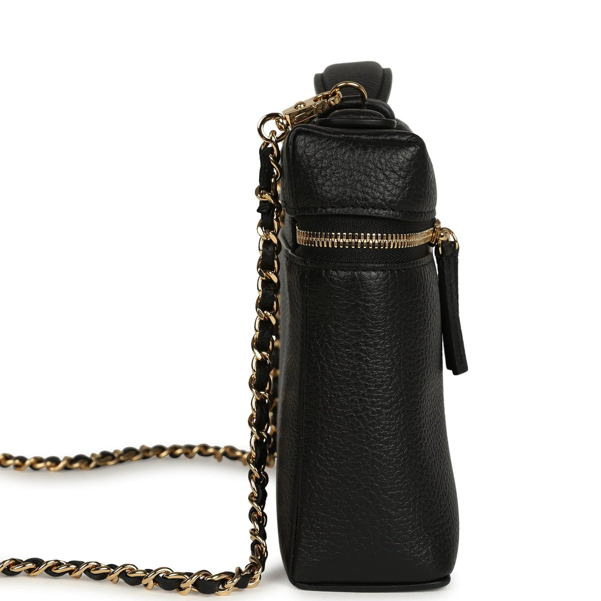 Chanel Large "Supple" Top Handle Long Vanity Case with Chain Black Grained Calfskin Gold Hardware