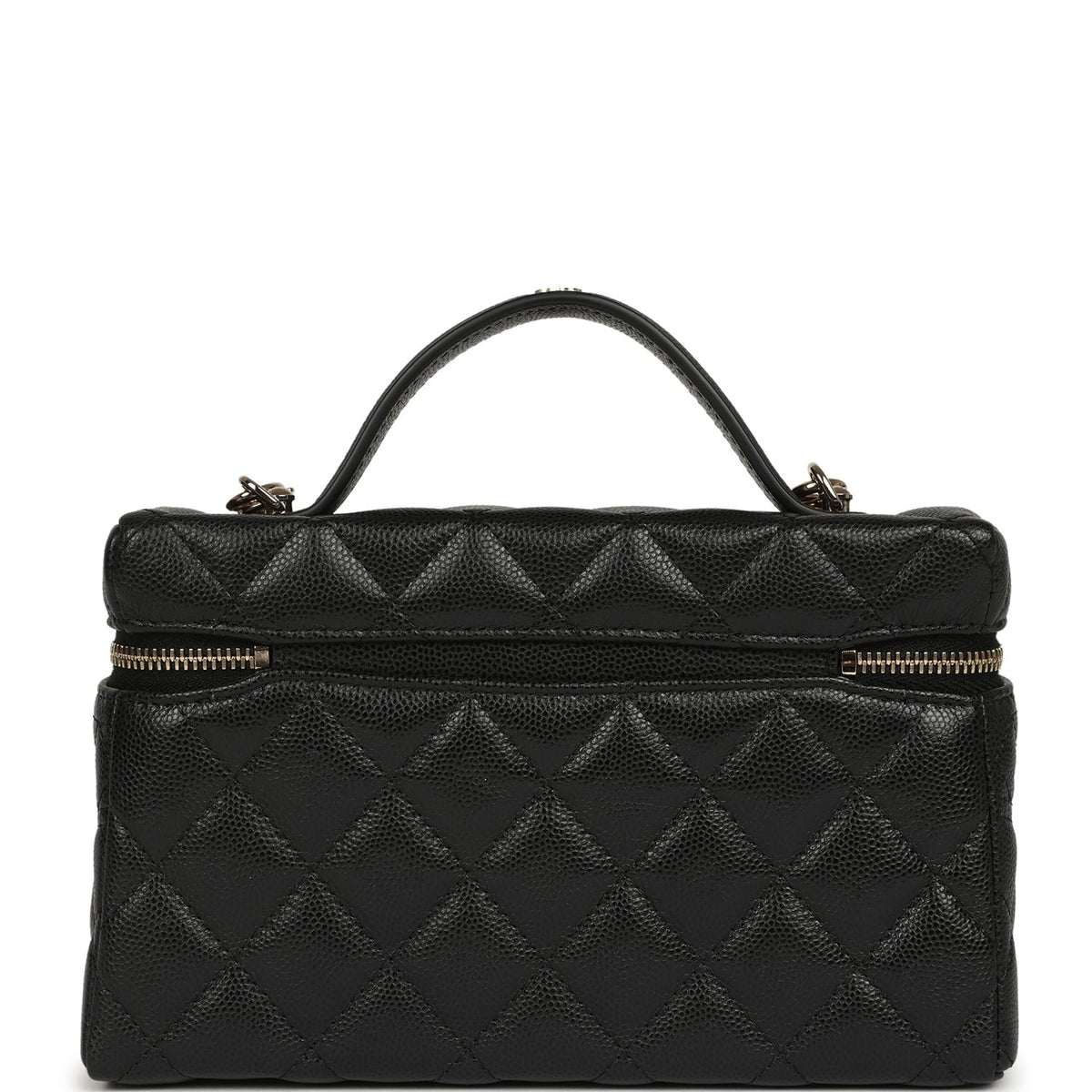 Chanel Top Handle Long Vanity Case with Chain Black Shiny Caviar Light Gold Hardware