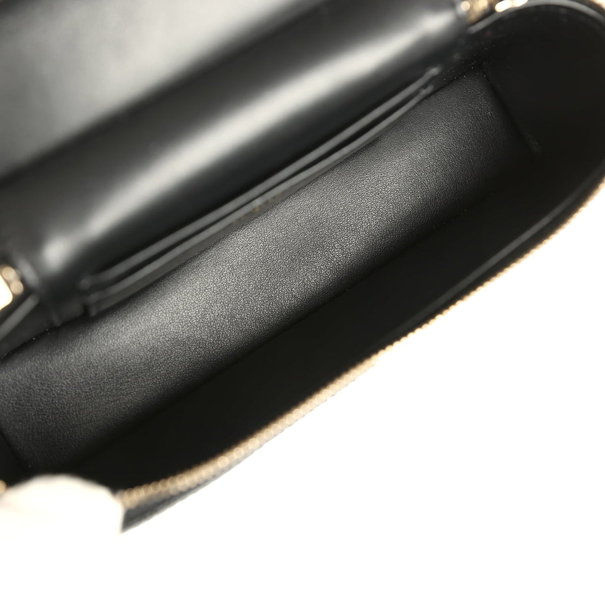 Chanel Top Handle Long Vanity Case with Chain Black Shiny Caviar Light Gold Hardware