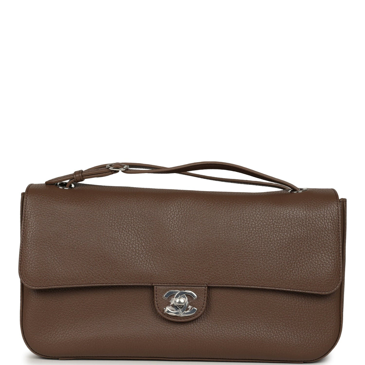 Chanel Maxi "Souplissimo" Small Flap Bag Brown Grained Calfskin Silver Hardware