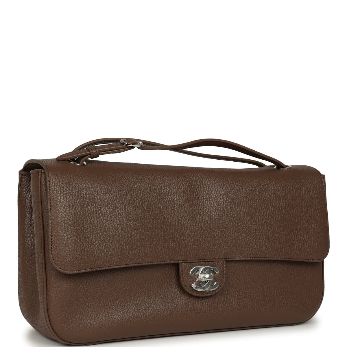 Chanel Maxi "Souplissimo" Small Flap Bag Brown Grained Calfskin Silver Hardware