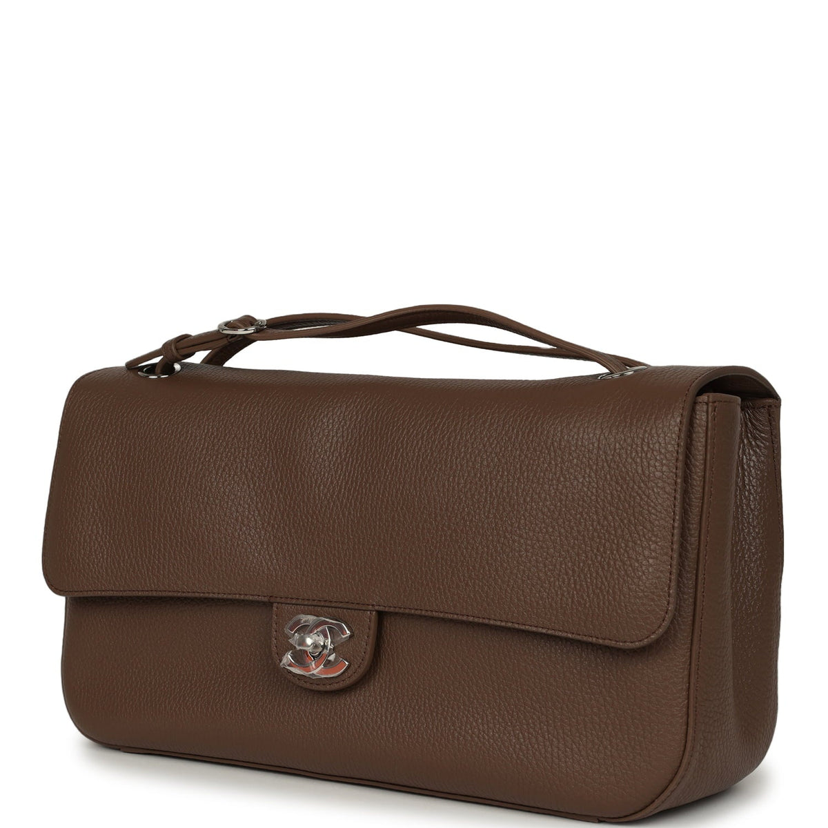 Chanel Maxi "Souplissimo" Small Flap Bag Brown Grained Calfskin Silver Hardware