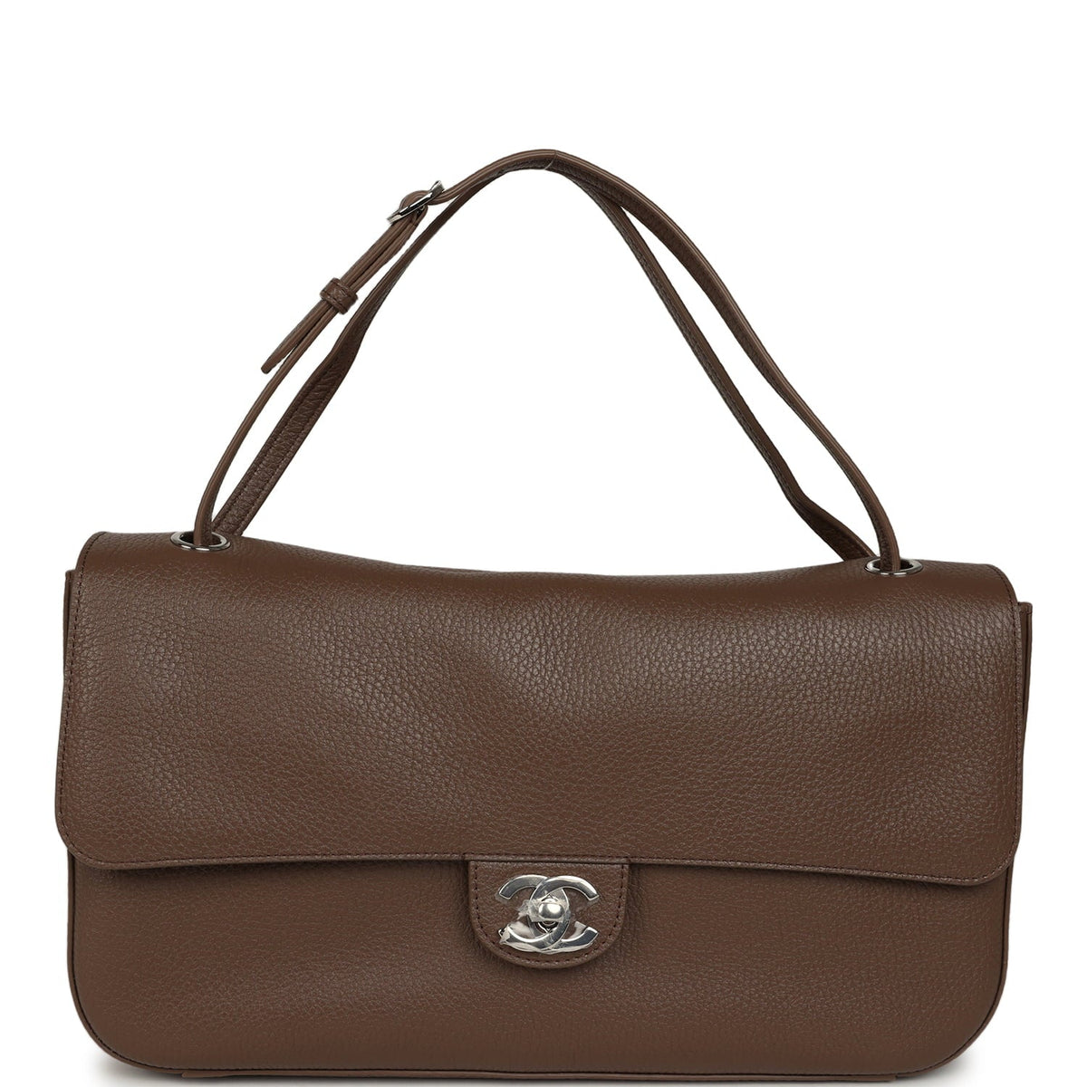 Chanel Maxi "Souplissimo" Small Flap Bag Brown Grained Calfskin Silver Hardware