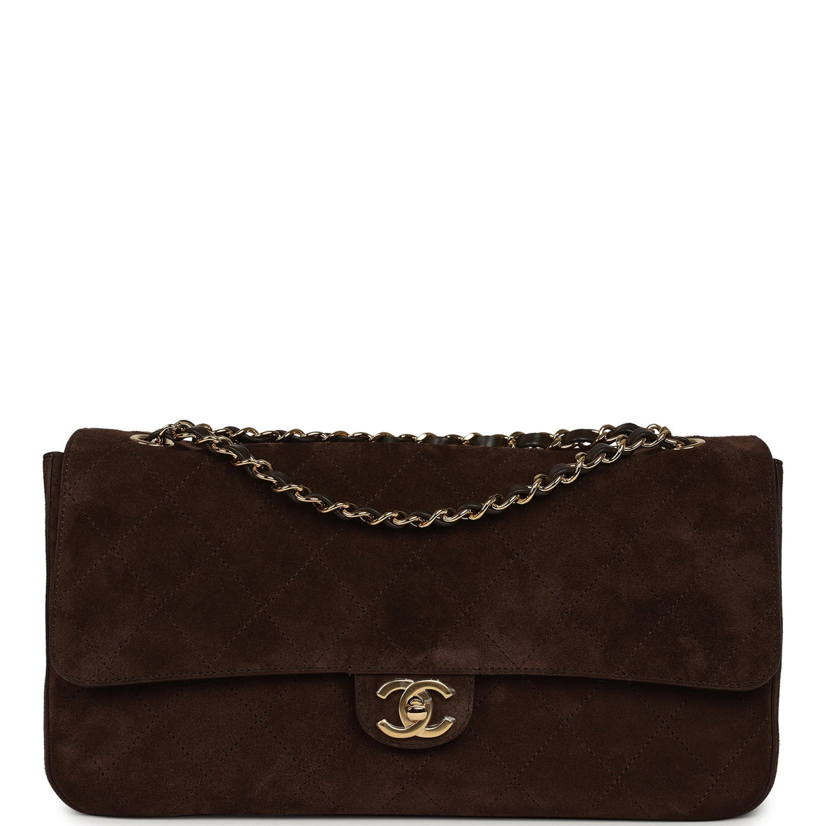 Chanel Maxi "Souplissimo" Small Flap Bag Dark Brown Suede Gold Hardware