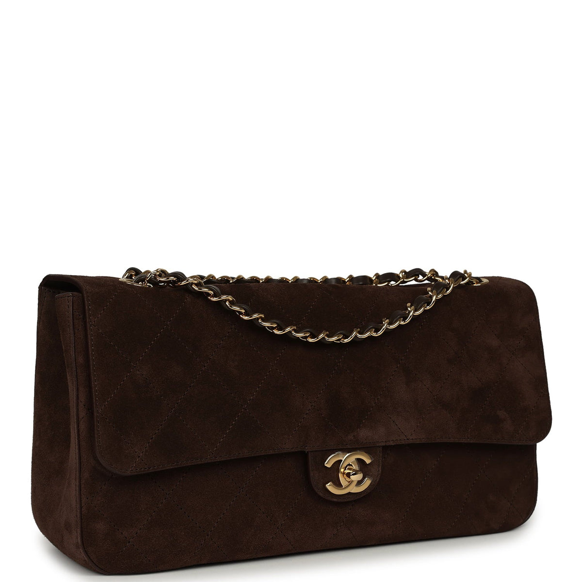 Chanel Maxi "Souplissimo" Small Flap Bag Dark Brown Suede Gold Hardware