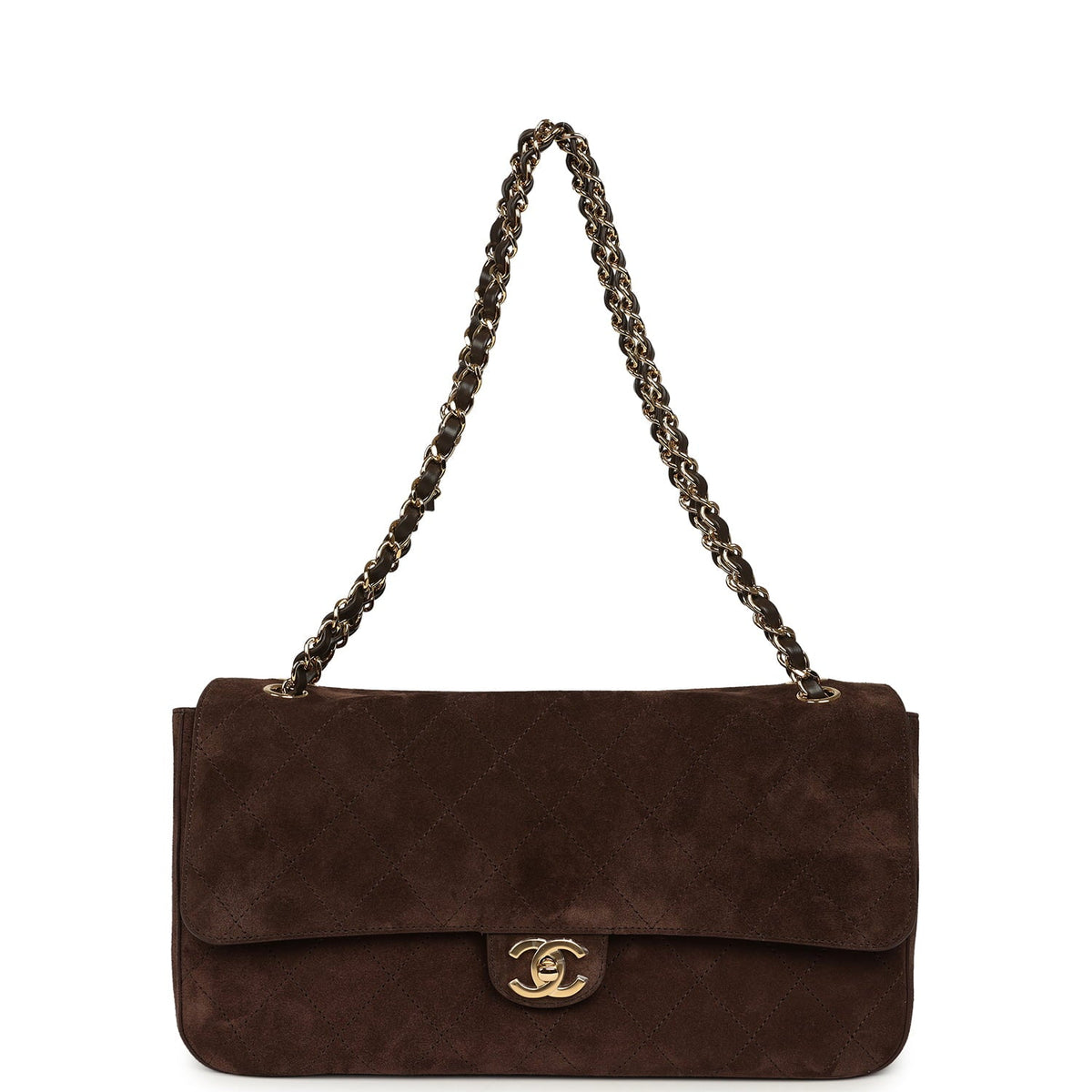 Chanel Maxi "Souplissimo" Small Flap Bag Dark Brown Suede Gold Hardware