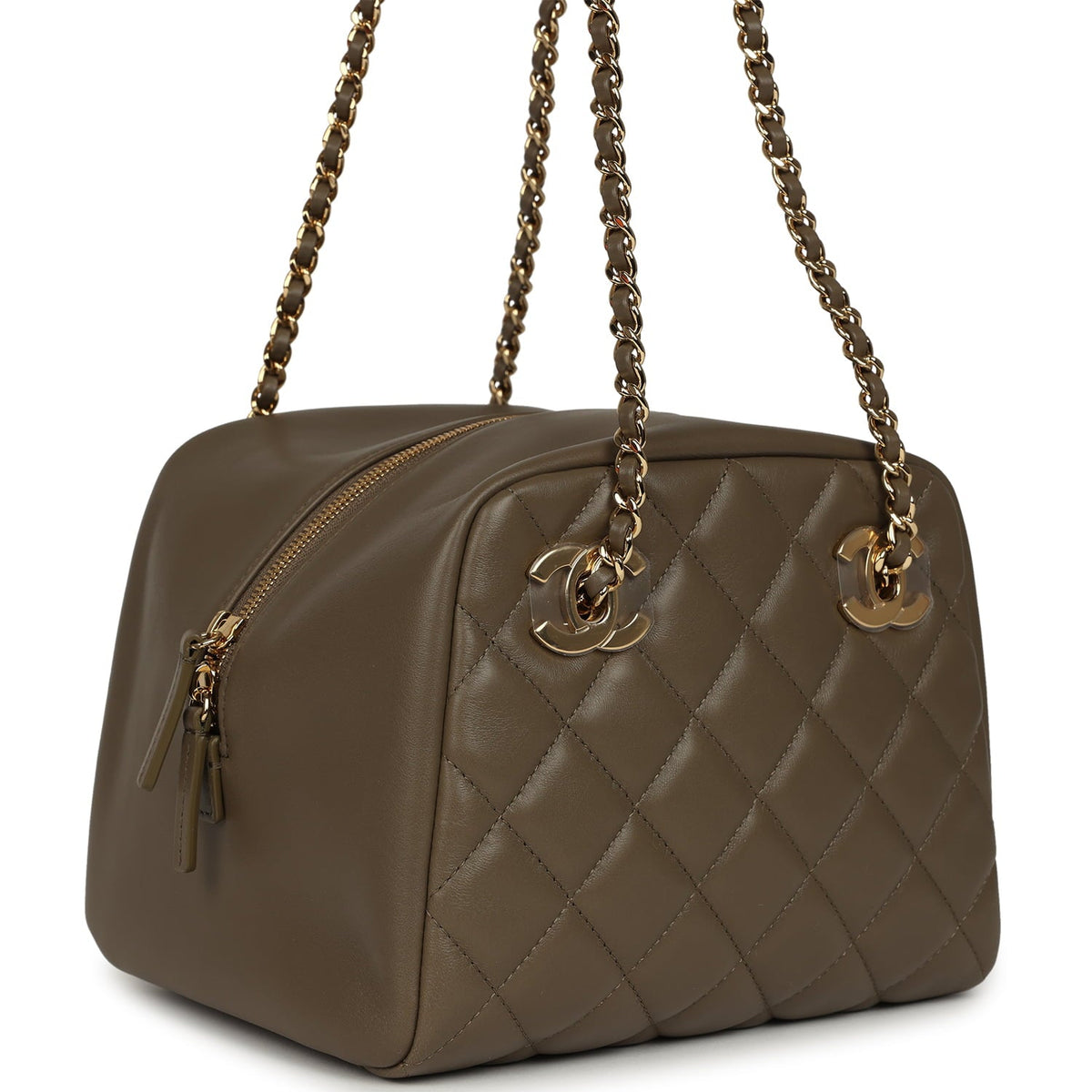 Chanel Small Bowling Bag Dark Khaki Lambskin Gold Hardware