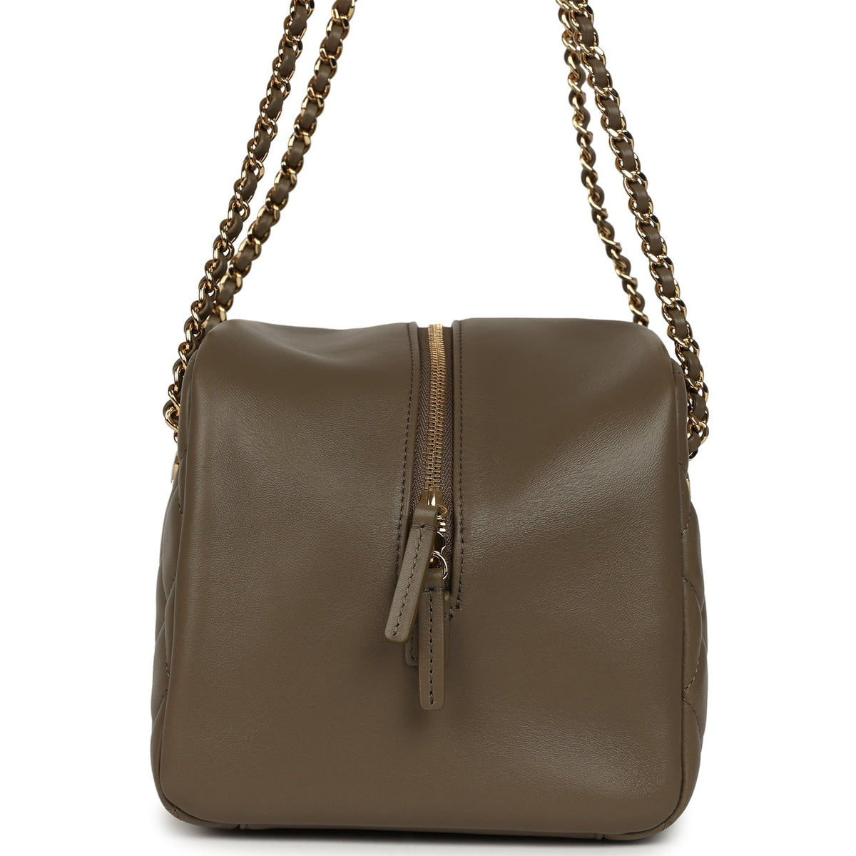 Chanel Small Bowling Bag Dark Khaki Lambskin Gold Hardware