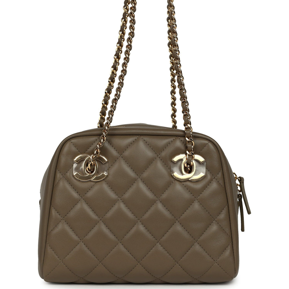 Chanel Small Bowling Bag Dark Khaki Lambskin Gold Hardware