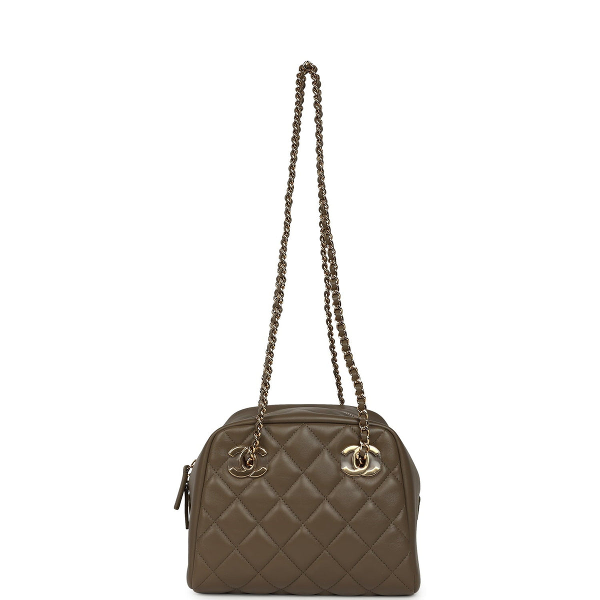 Chanel Small Bowling Bag Dark Khaki Lambskin Gold Hardware
