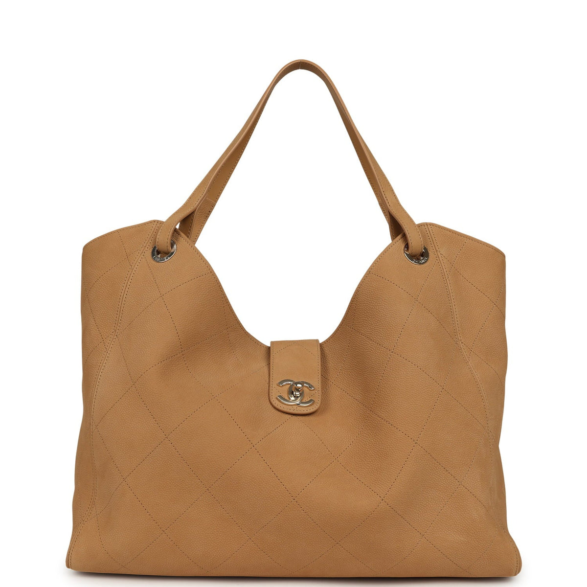 Chanel Maxi Shopping Bag Beige Grained Nubuck Calfskin Light Gold Hardware
