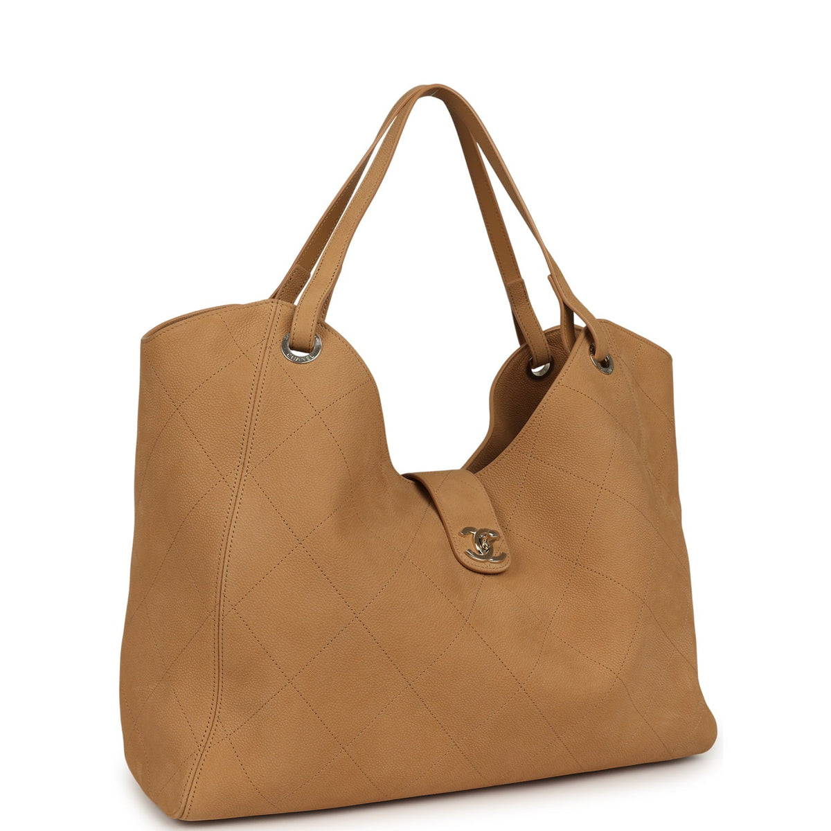 Chanel Maxi Shopping Bag Beige Grained Nubuck Calfskin Light Gold Hardware