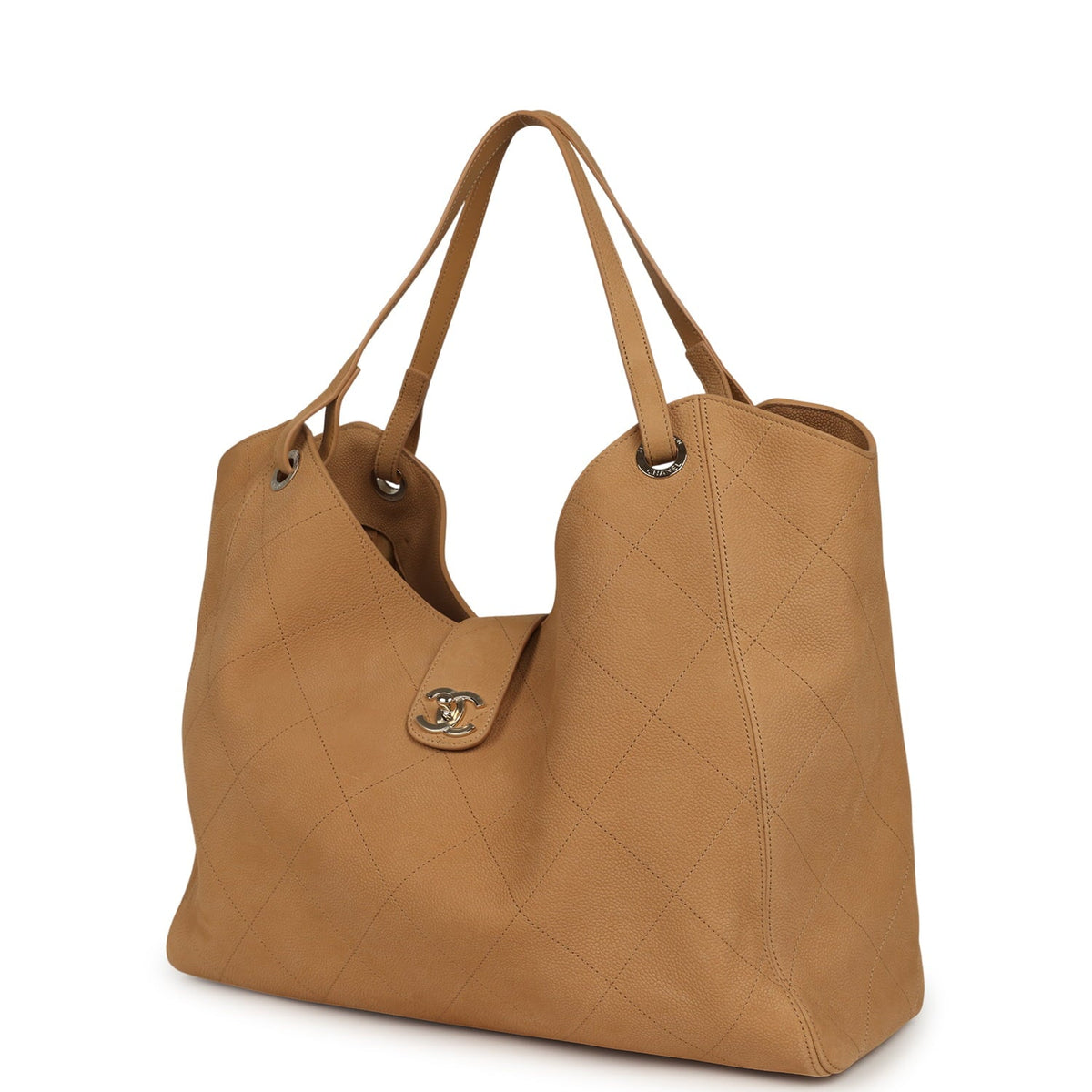 Chanel Maxi Shopping Bag Beige Grained Nubuck Calfskin Light Gold Hardware