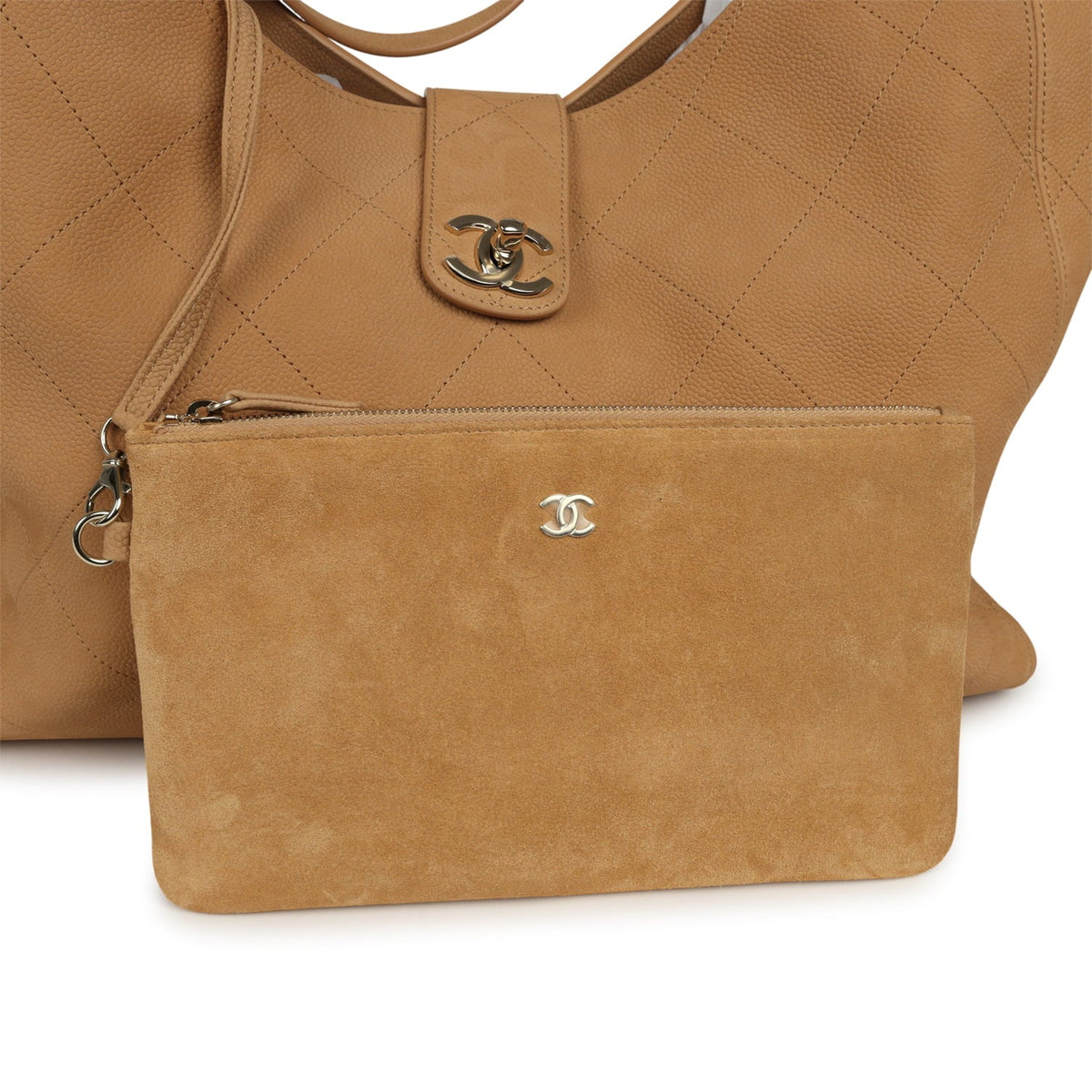Chanel Maxi Shopping Bag Beige Grained Nubuck Calfskin Light Gold Hardware