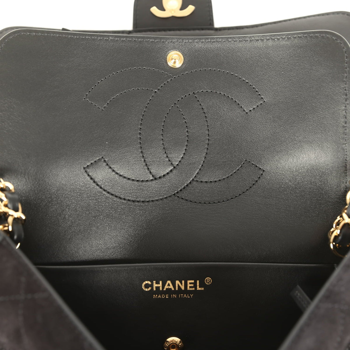 Chanel Medium "Souplissimo" Flap Bag Black Suede Gold Hardware