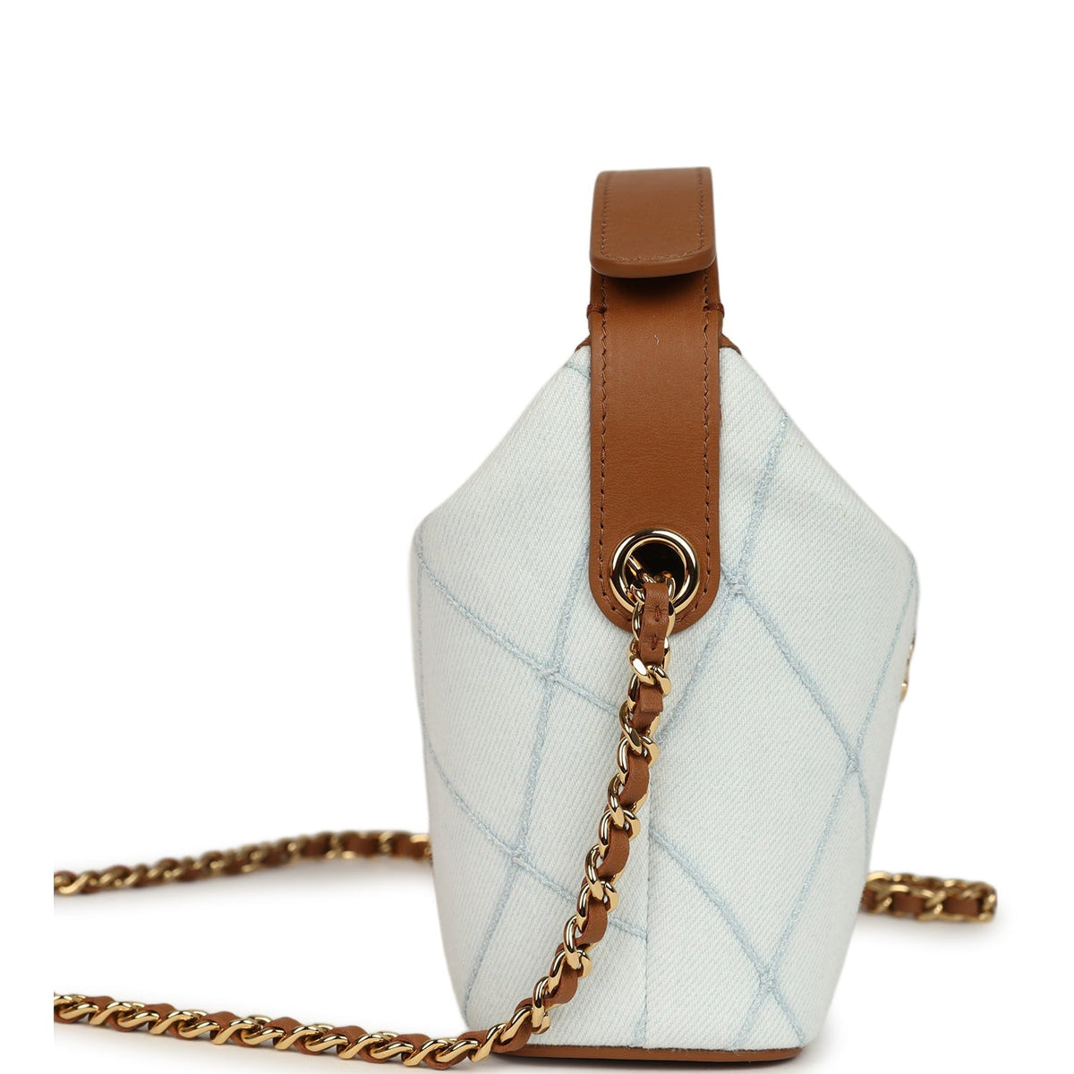 Chanel Mini CC Hobo Pouch with Chain Light Blue Denim and Brown Calfskin Gold Hardware