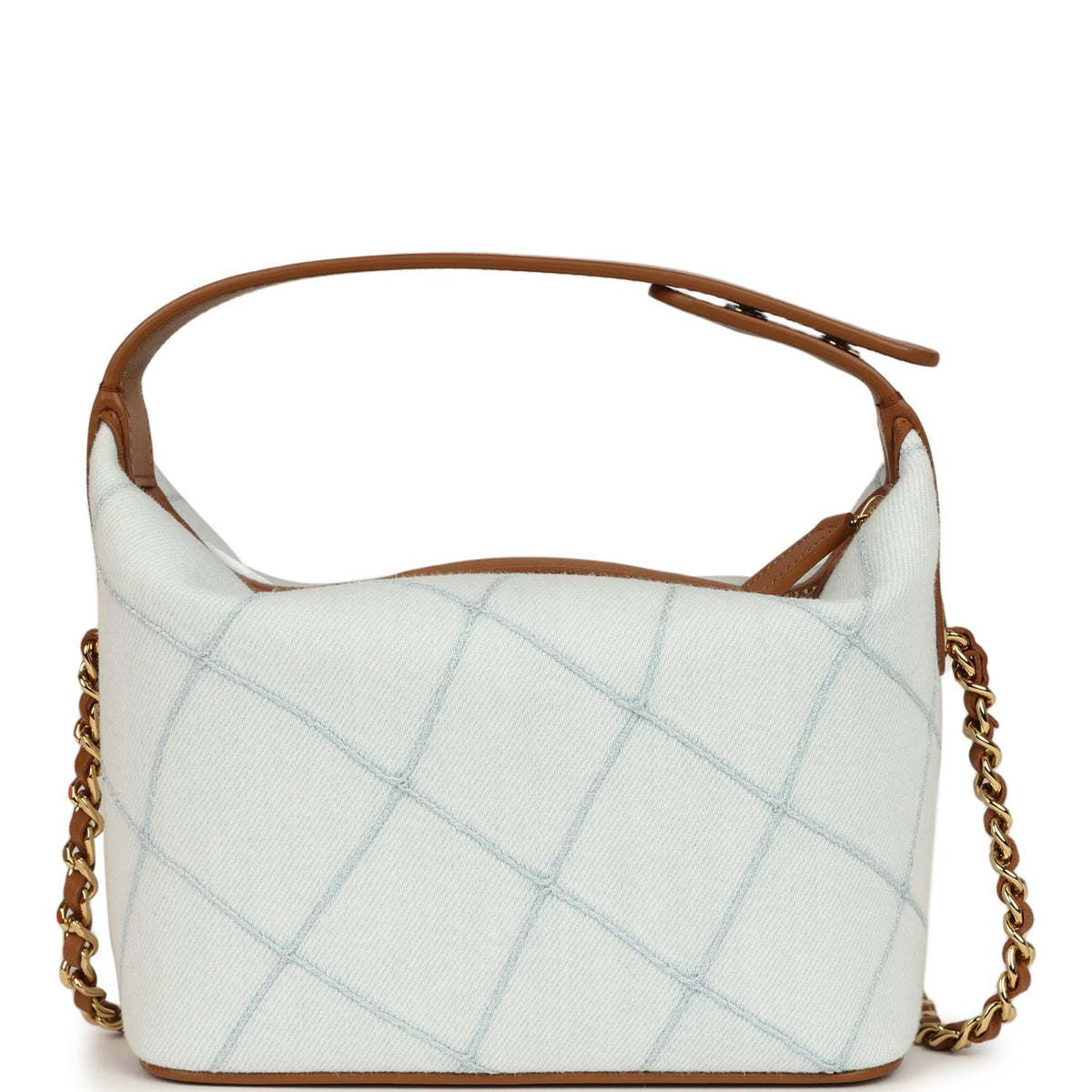 Chanel Mini CC Hobo Pouch with Chain Light Blue Denim and Brown Calfskin Gold Hardware