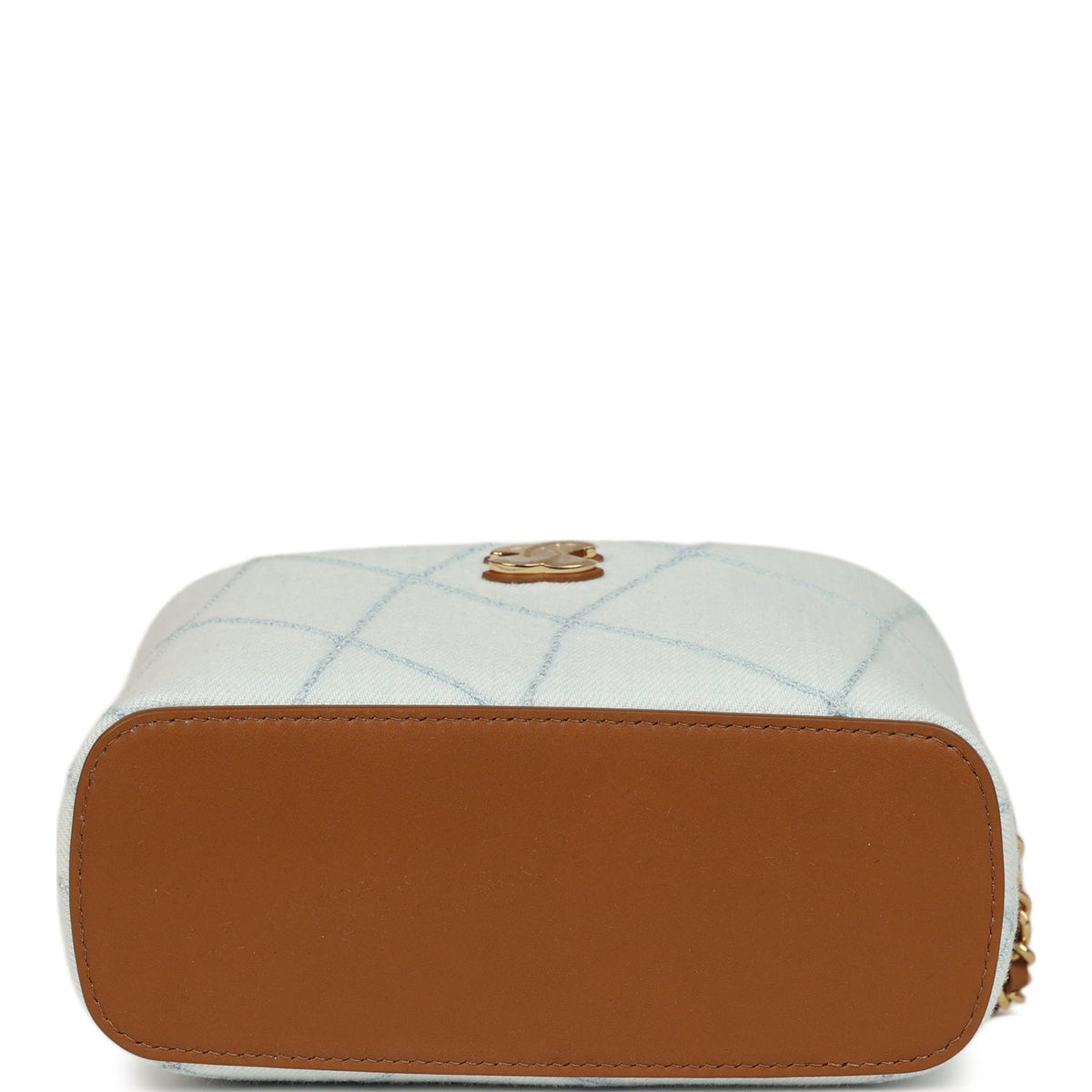 Chanel Mini CC Hobo Pouch with Chain Light Blue Denim and Brown Calfskin Gold Hardware