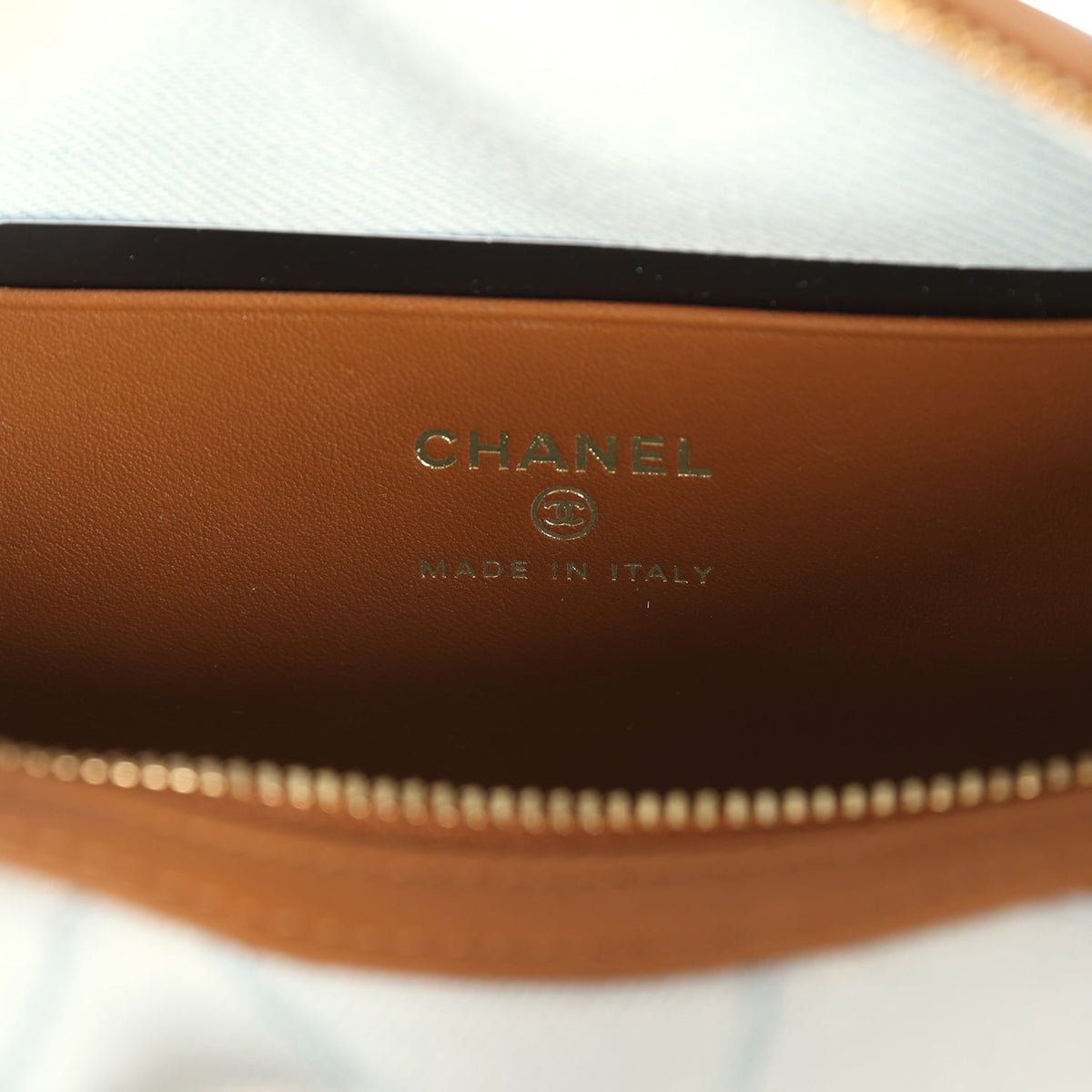 Chanel Mini CC Hobo Pouch with Chain Light Blue Denim and Brown Calfskin Gold Hardware