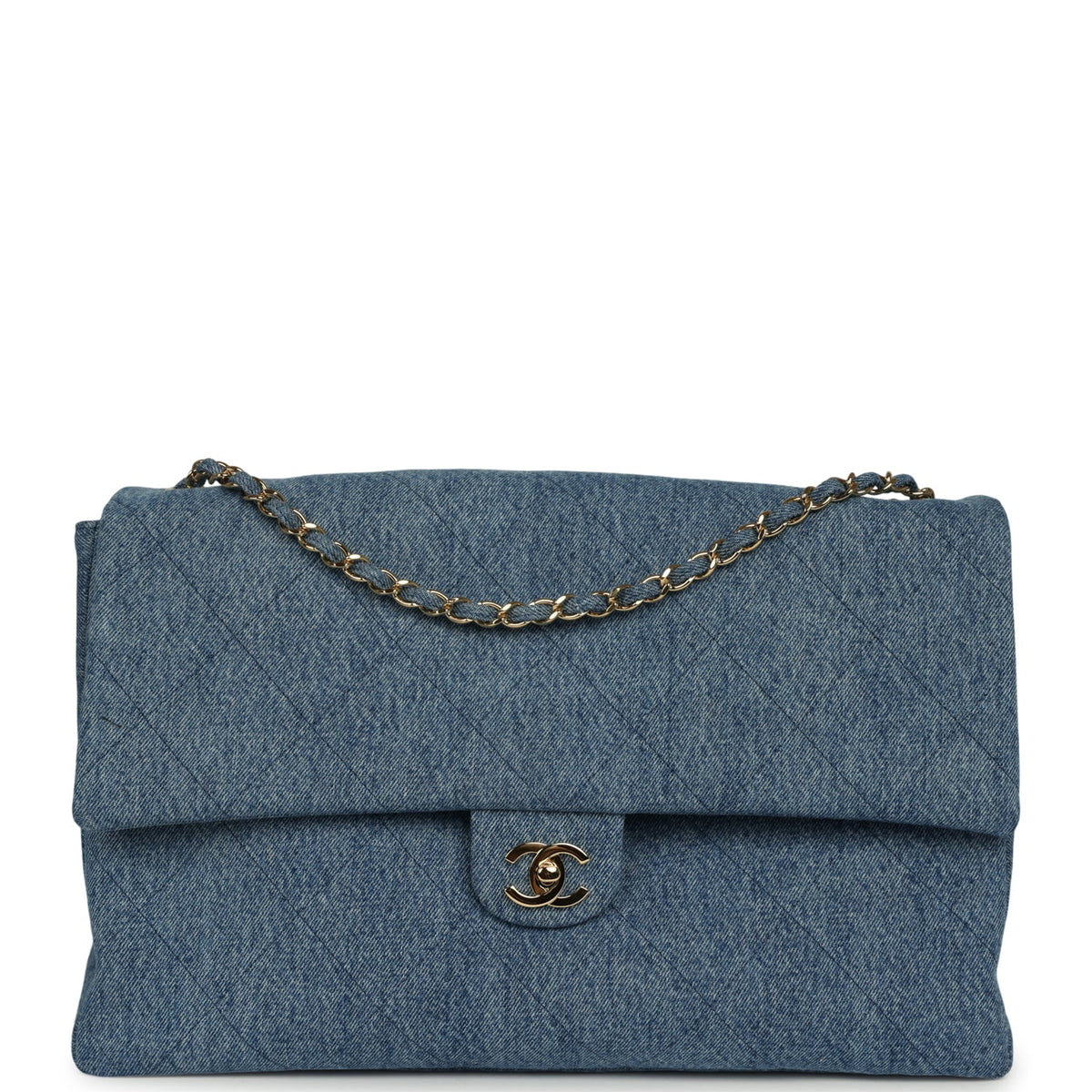 Chanel Maxi "Souplissimo" Large Flap Bag Blue Denim Gold Hardware