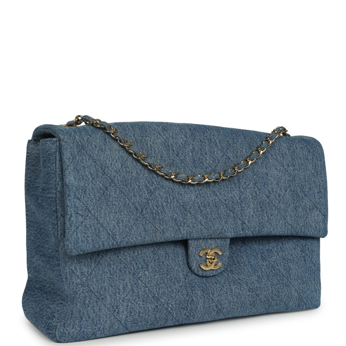 Chanel Maxi "Souplissimo" Large Flap Bag Blue Denim Gold Hardware