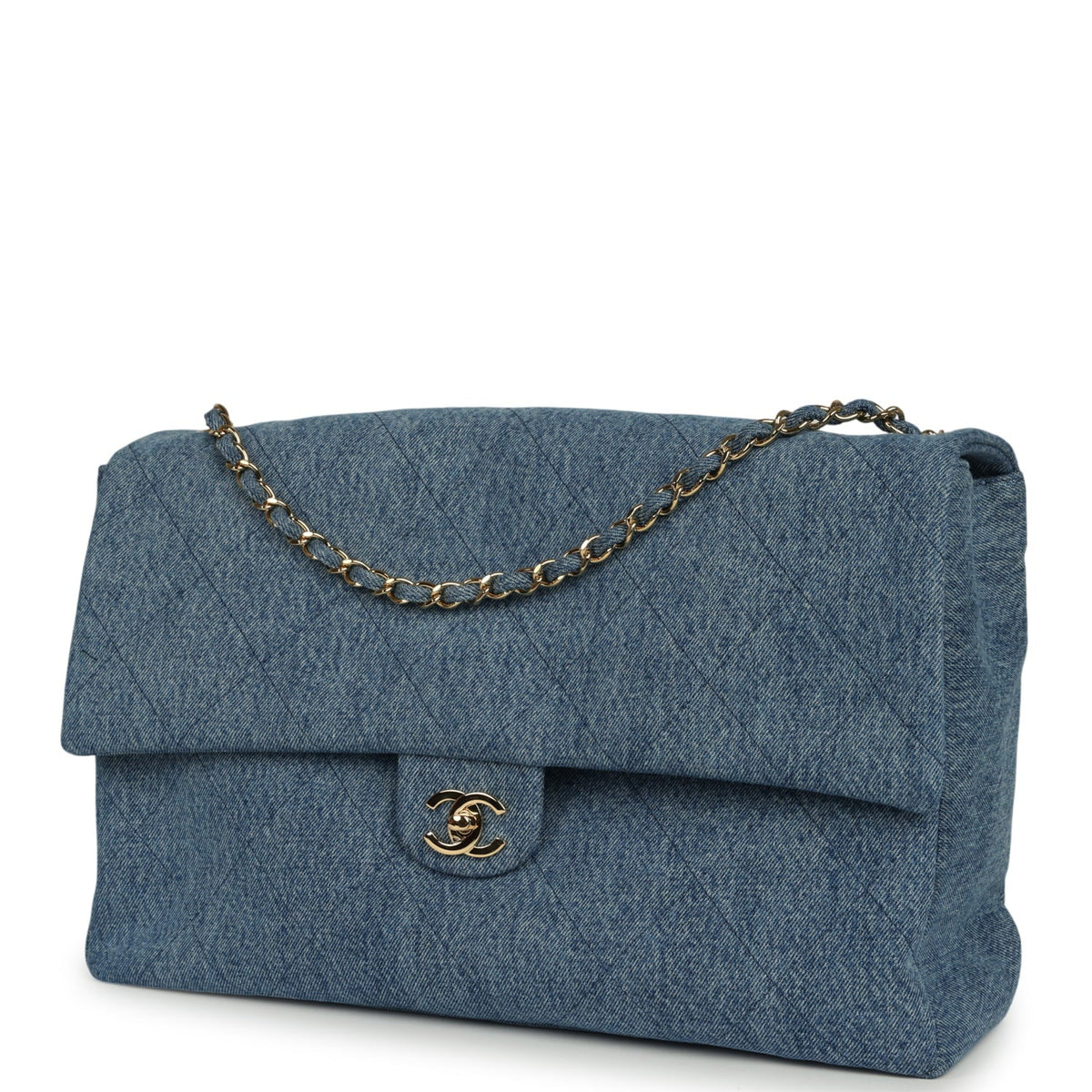 Chanel Maxi "Souplissimo" Large Flap Bag Blue Denim Gold Hardware