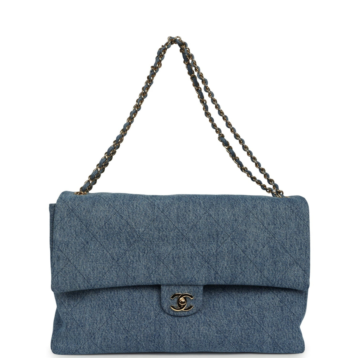 Chanel Maxi "Souplissimo" Large Flap Bag Blue Denim Gold Hardware