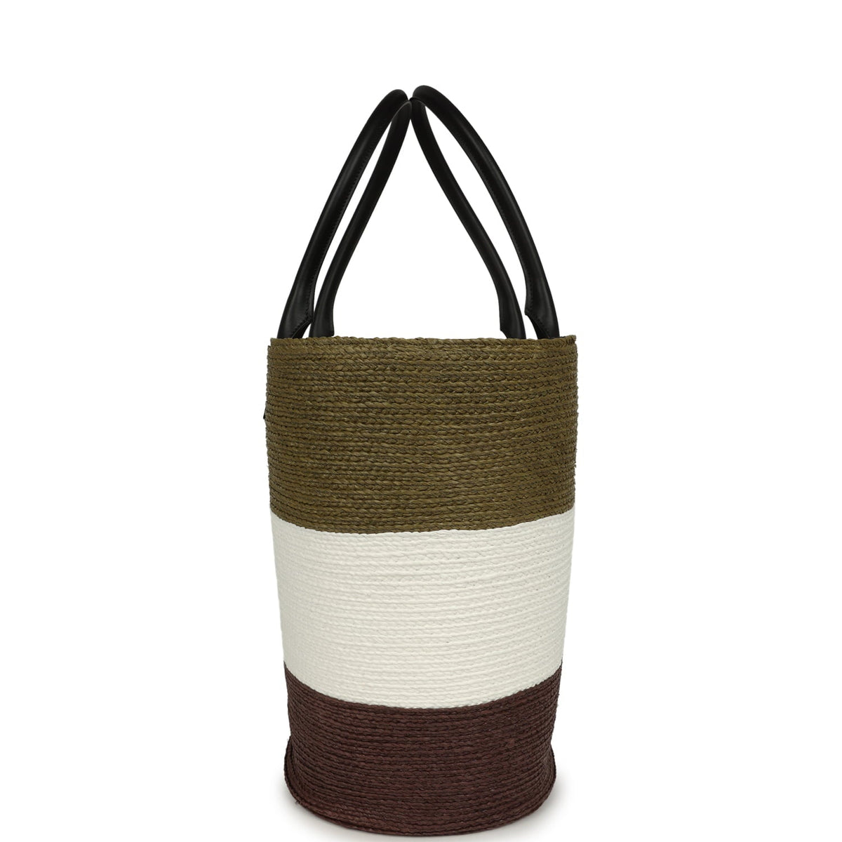 Chanel Maxi Coco Beach Small Shopping Bag Khaki, White, Brown Raffia and Calfskin