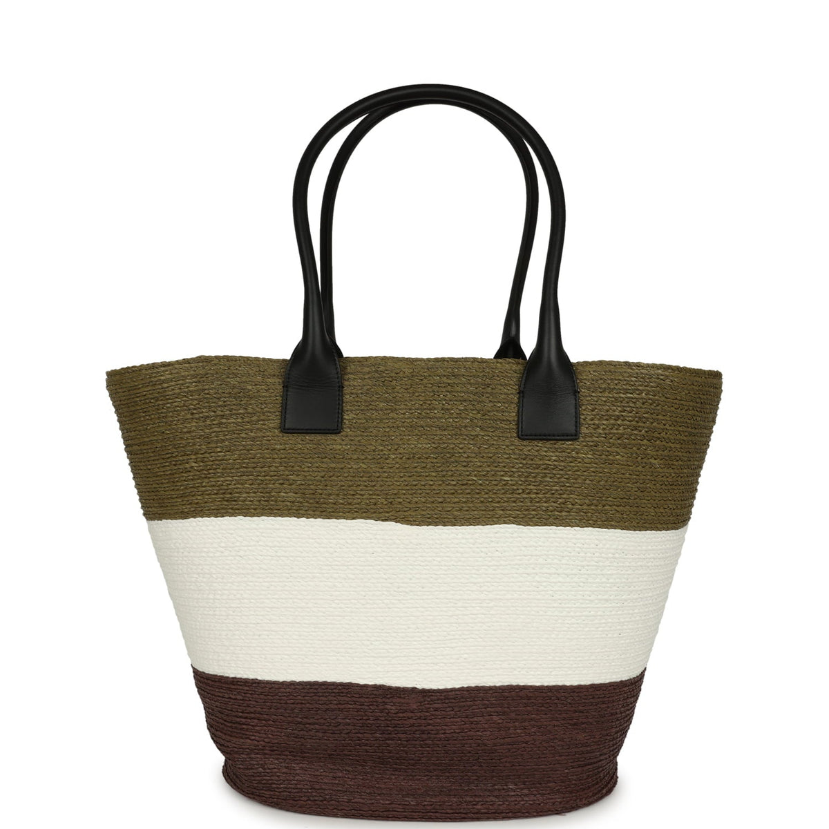 Chanel Maxi Coco Beach Small Shopping Bag Khaki, White, Brown Raffia and Calfskin