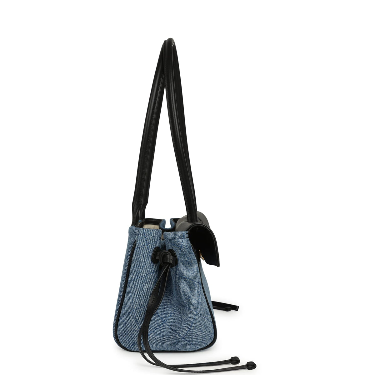 Chanel Small "Urban Essential" East West Shopping Tote Black Calfskin and Blue Denim Gold Hardware