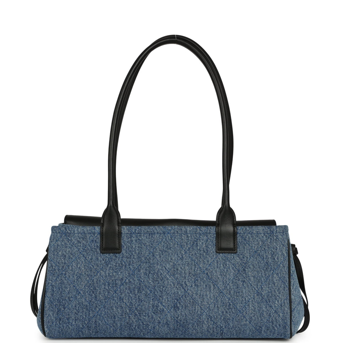 Chanel Small "Urban Essential" East West Shopping Tote Black Calfskin and Blue Denim Gold Hardware