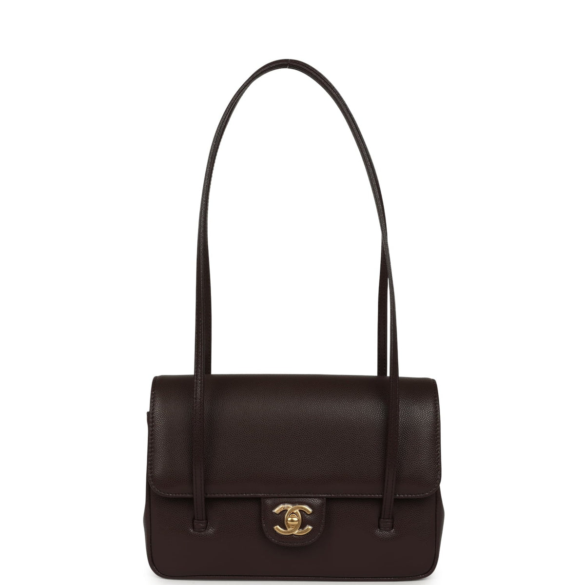 Chanel Small Preppy Coco Flap Bag Dark Brown Shiny Caviar Brushed Gold Hardware