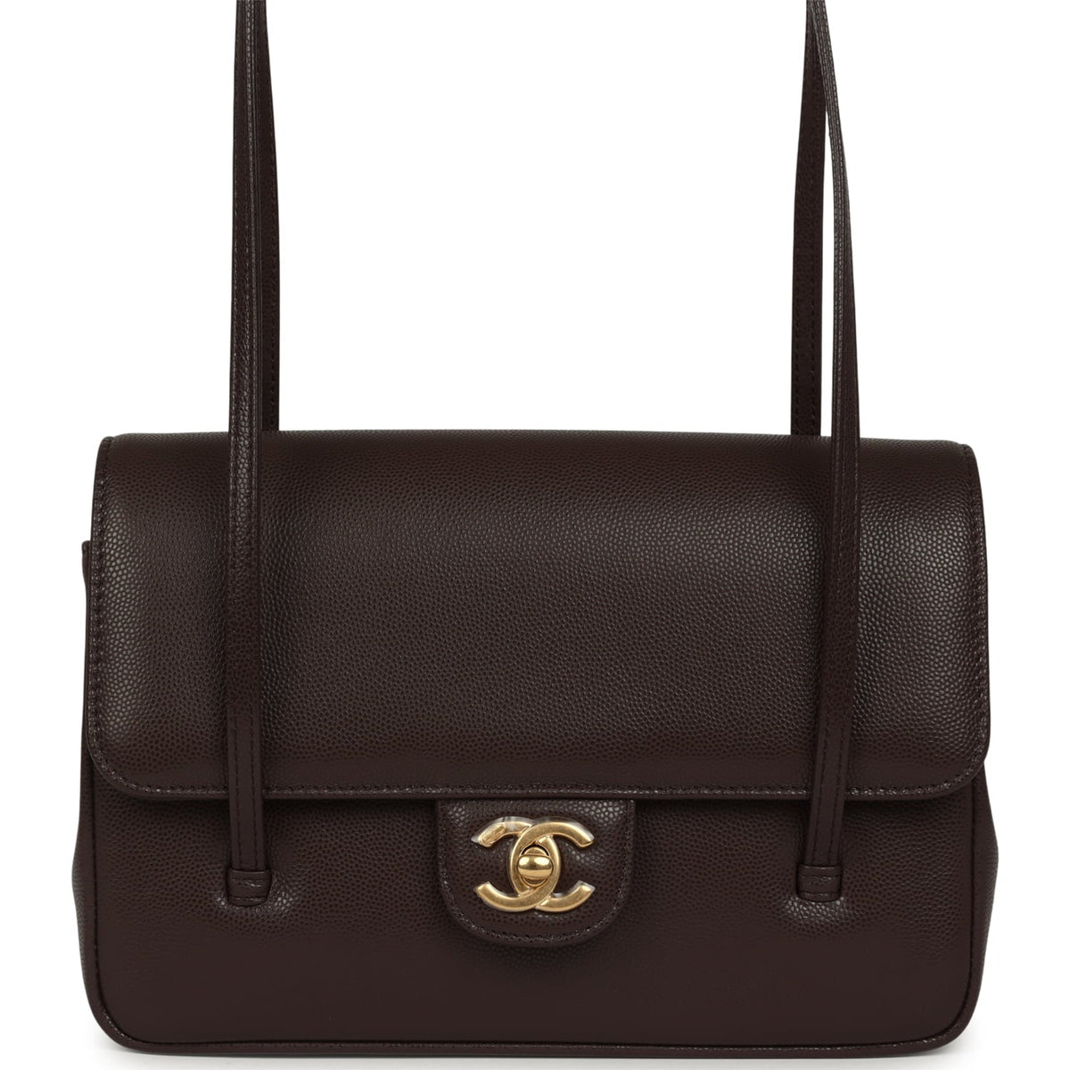 Chanel Small Preppy Coco Flap Bag Dark Brown Shiny Caviar Brushed Gold Hardware